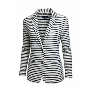 J. Crew Women’s L 100% Cotton Striped Navy & Off White Summer Blazer